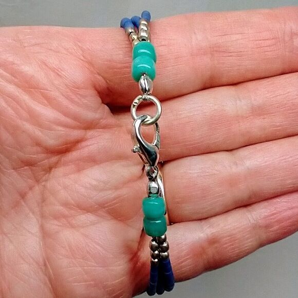 Tibetan Turquoise & Lapis Bracelet w/Buddha Head Sz 7" - Picture 8 of 10